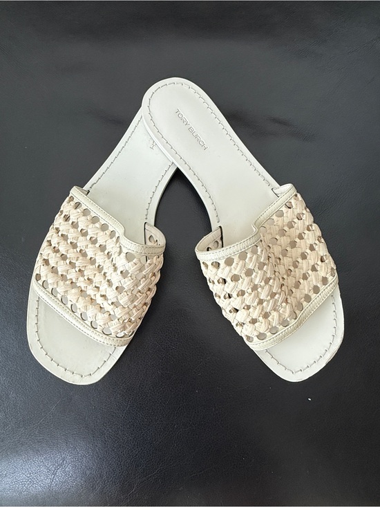 Tory Burch Shoes - Tory Burch Raffia Cream Woven Slide Sandals Size 8